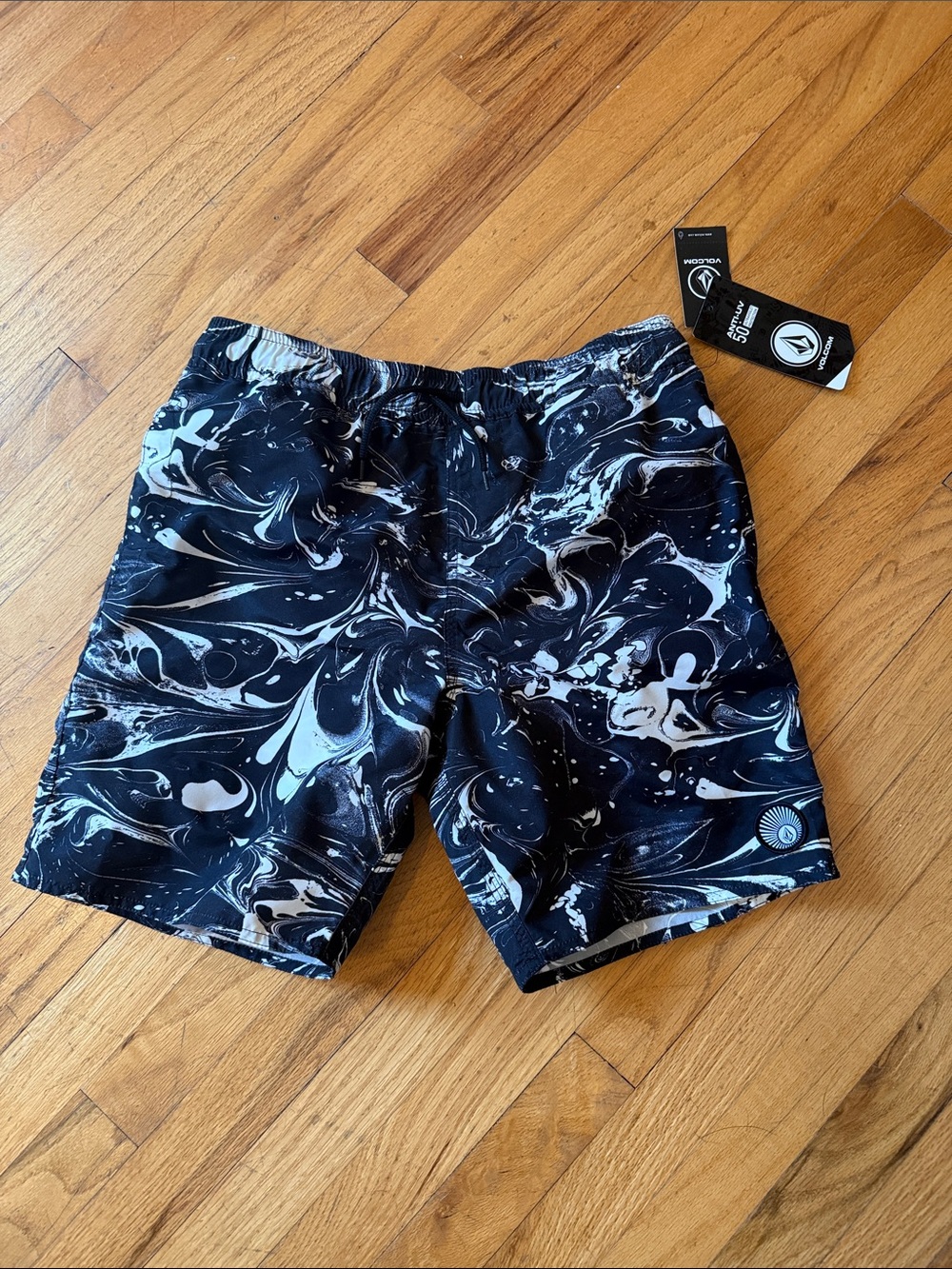 Volcom Kids Black and White Marble Swim Trunks